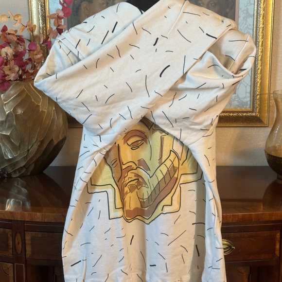 Yellow Hook Yellow Jesus Print Dashed Crewneck Art Sweatshirt - Picture 5 of 6